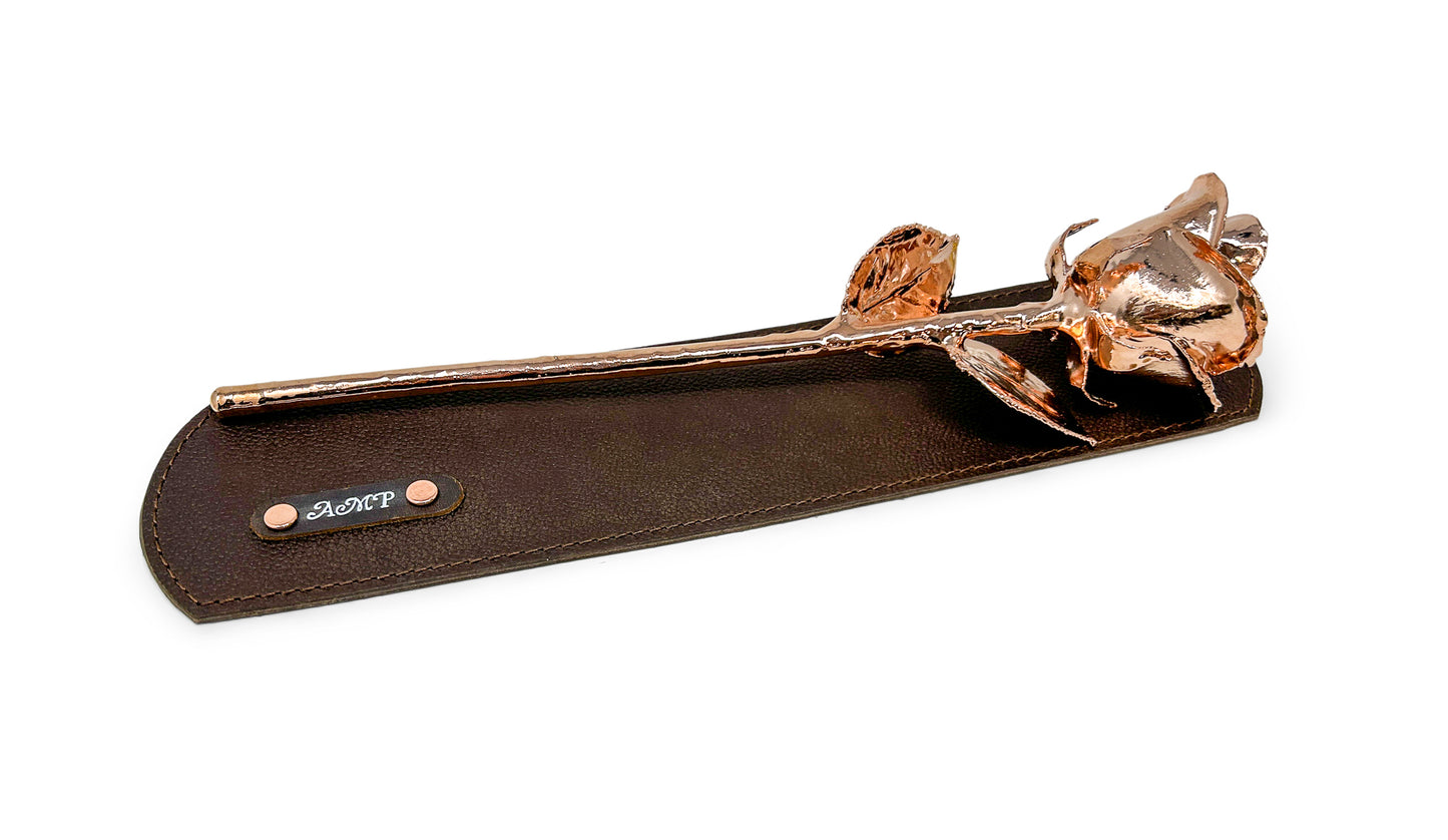 24K Gold Rose on Genuine Leather Display