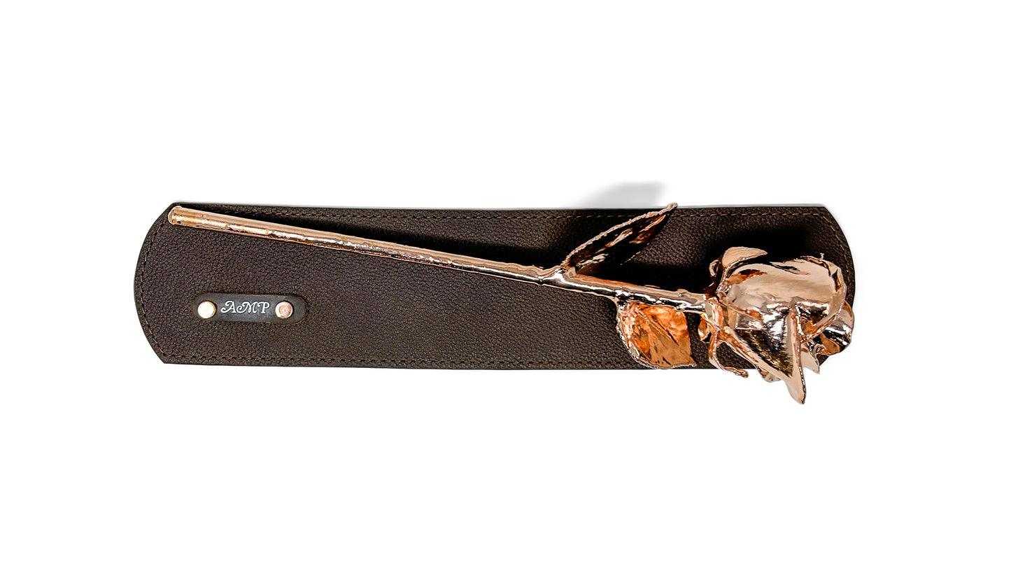 24K Gold Rose on Genuine Leather Display