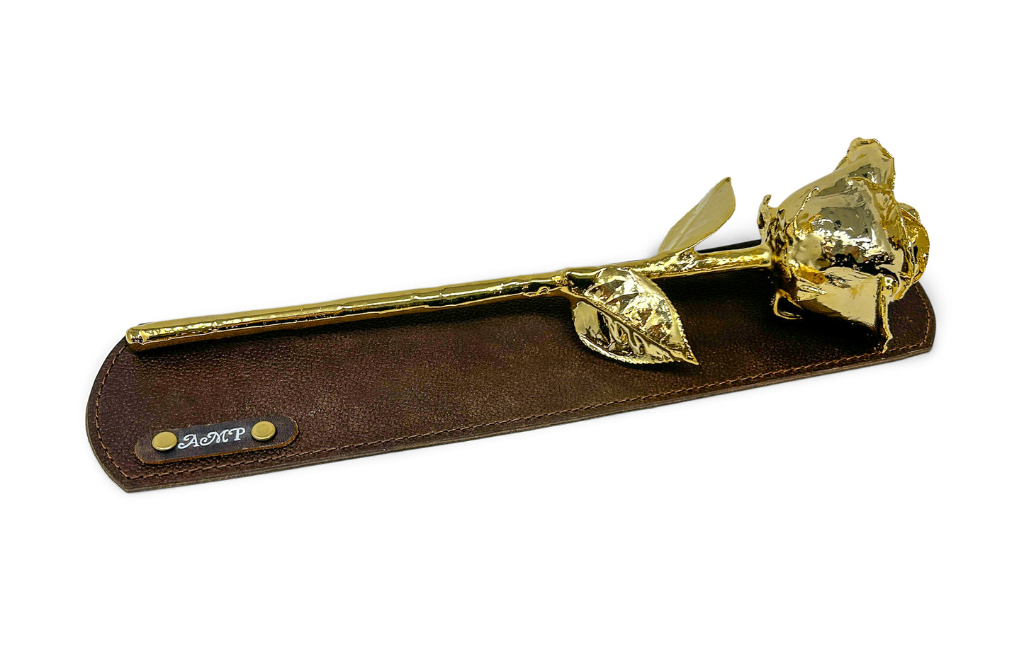 24K Gold Rose on Genuine Leather Display