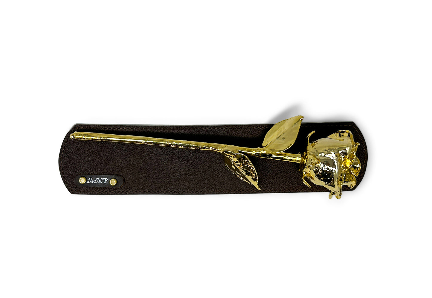24K Gold Rose on Genuine Leather Display