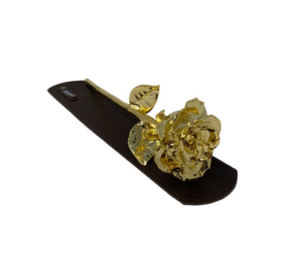 24K Gold Rose on Genuine Leather Display