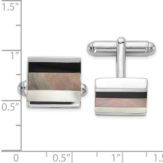 Sterling Onyx & White/Grey Mother of Pearl Cuff Links