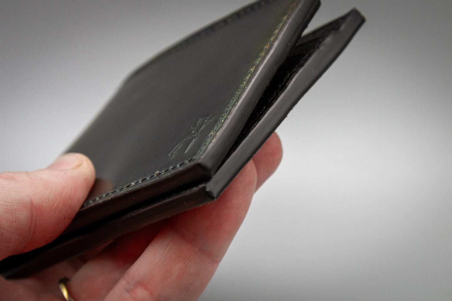 Horween Shell Cordovan Leather Wallet - Marbled Black