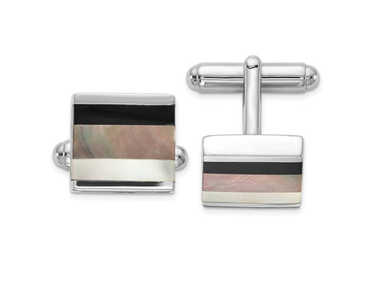 Sterling Onyx & White/Grey Mother of Pearl Cuff Links