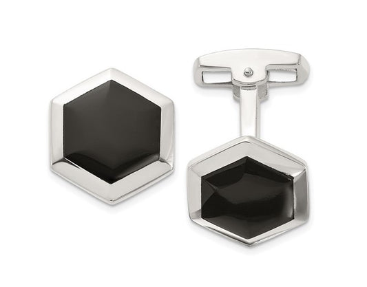 Sterling Onyx Hexagon Cuff Links