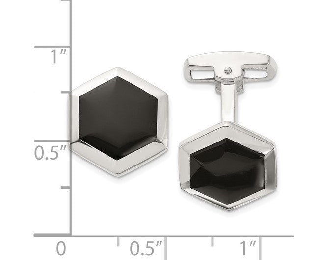 Sterling Onyx Hexagon Cuff Links